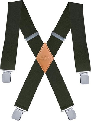 ZEAIFROOG Heavy Duty Mens Suspenders.X-Shaped 2  Wide Strong Clips Black