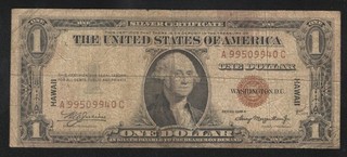 KEY A C BLOCK 1935 A $1 HAWAII SILVER CERTIFICATE WWII CURRENCY Fr 2300
