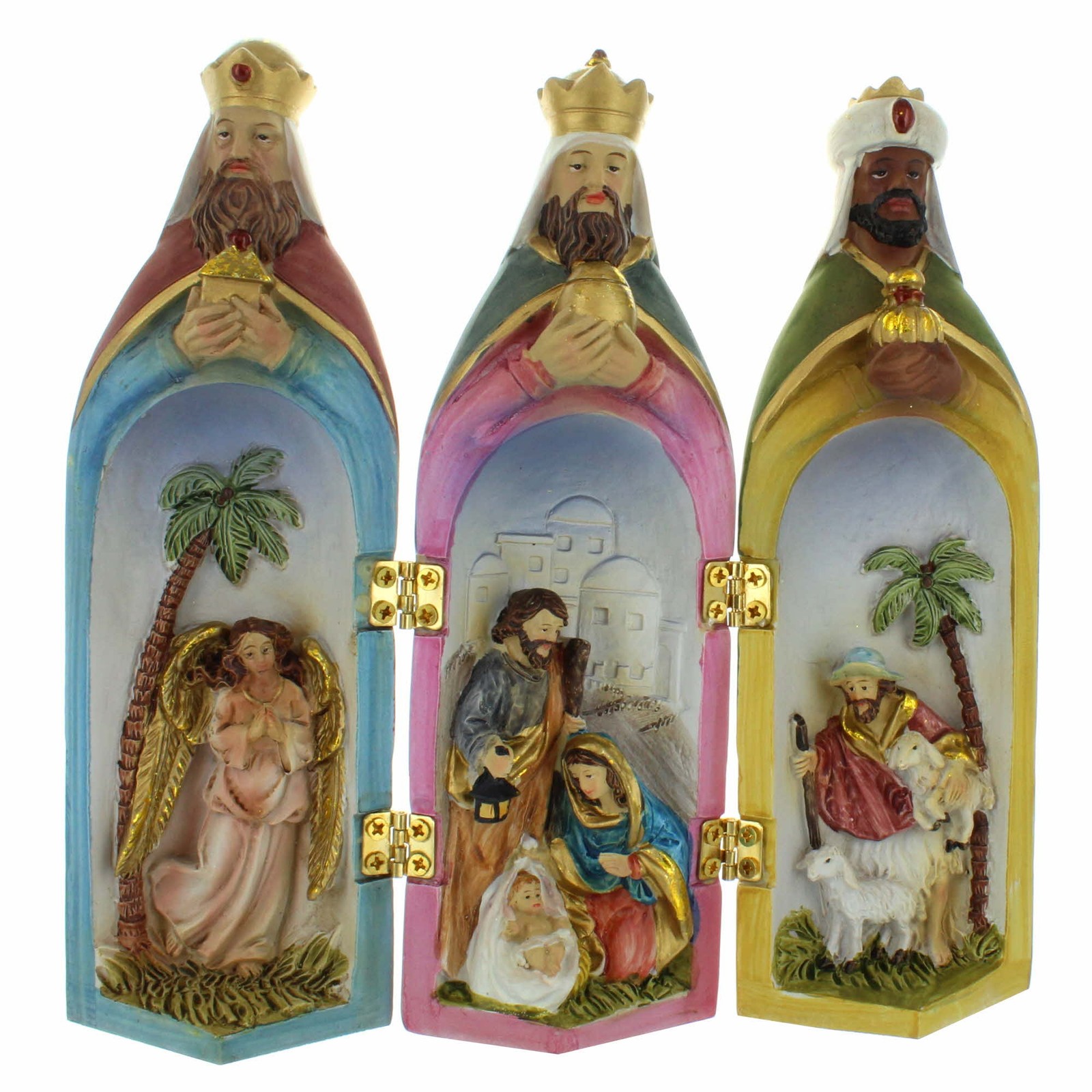 Statue triptyque de la Nativité avec Rois Mages en résine de 19cm