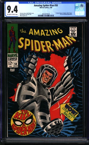 Amazing Spider-Man #58 (1968) CGC 9.4 -- O/w to white; Jameson Spider Slayer cvr