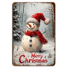 Rustic Snowman Metal Sign Merry Christmas Vintage Holiday Decor 8"x12"