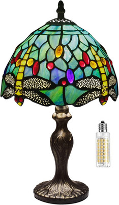 MIAOKE Stained Glass Table Lamp,Stained Glass Crystal Bead Style Table Light, Ha