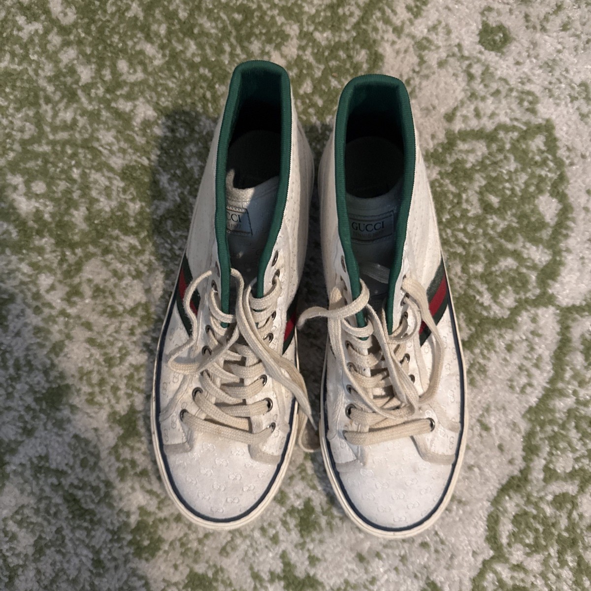 Gucci White Mesh 'Gucci Tennis 1977' High-Top Sneakers Mens 9 (US