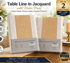 Set of 2 Waterproof Jacquard Stripe Rectangle Tablecloths Beige/White 60x84
