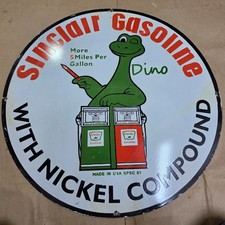 SINCLAIR DINO NICKEL PORCELAIN ENAMEL SIGN 29 X 29 INCHES