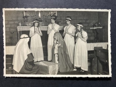 Kinder Schauspiel Krippe Echt Foto Vintage Sozialgeschichte Postkarte G21