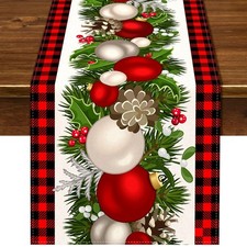 Black and Red Buffalo Check Plaid Christmas Table Runner 90 Inches Long Seaso...