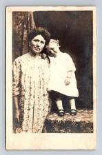 Vintage Sepia Postcard of Woman and Child Early 1900s AZO Stamp Box
