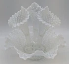 Vtg Fenton Clear White Hobnail Glass 3 Horn Epergne Ruffle - Excellent