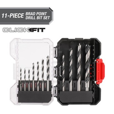 Hyper Tough 11-Piece ½-Inch Brad Point Bit Set in Click Fit  Case, 43028CF
