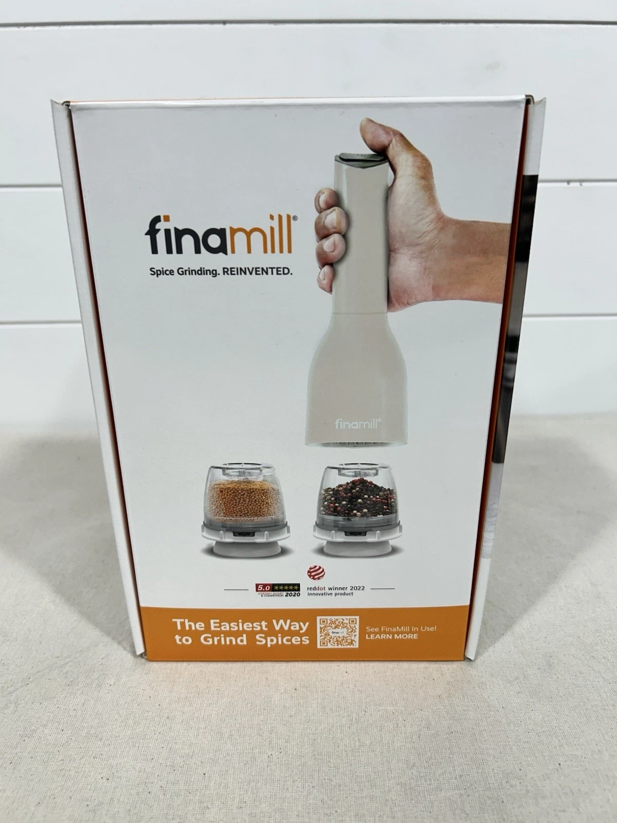 FinaMill Battery-Powered Salt & Pepper Grinder Set, LED Light, 2 Pods, SEALED