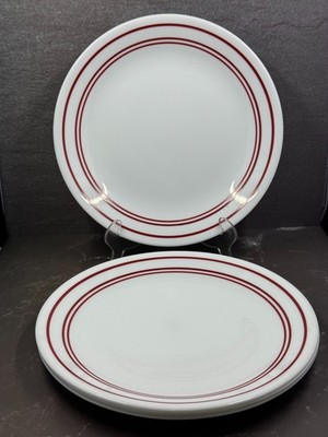 Set 4 Corelle CLASSIC CAFE RED Bread Dessert Plates 6 3/4'' Red Bands Rim