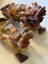 SCHÖNES PAAR 8 ZOLL CHINESISCHE ANTIKE PI XIU JADE SCHNITZEREI FENG SHUI TIER - DRACHEN