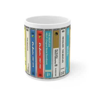 The Beatles Cassette Albums Mug   Fab 4 Retro Music Gift Abbey Road Cup