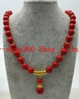 Natural 10mm South Sea Red Coral Round Gemstone Pendant Necklace 18'' AAA