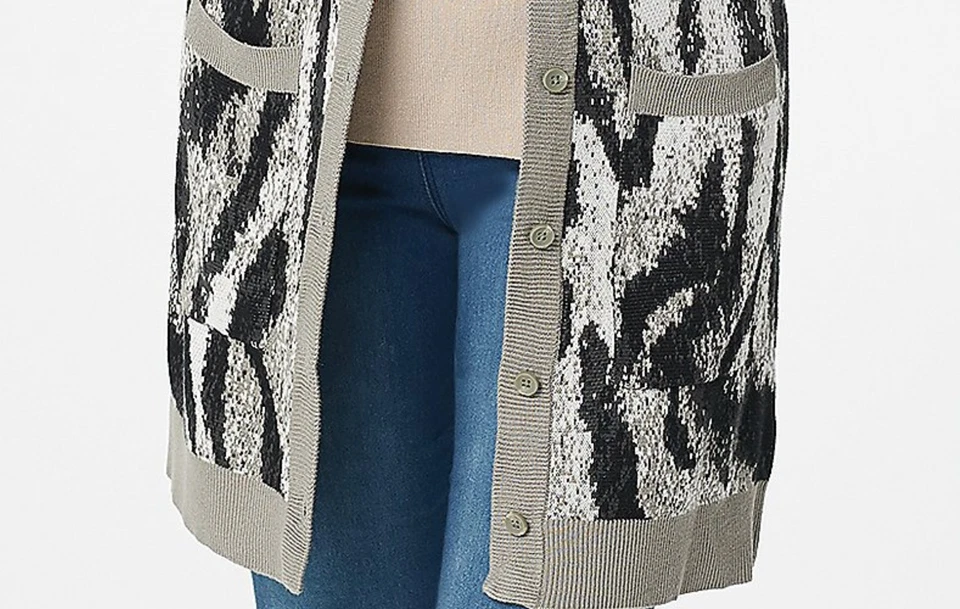 Lisa Rinna Collection Long Animal Print Sweater Cardigan Grey Size 1X A375521 - Imagem 3 de 4