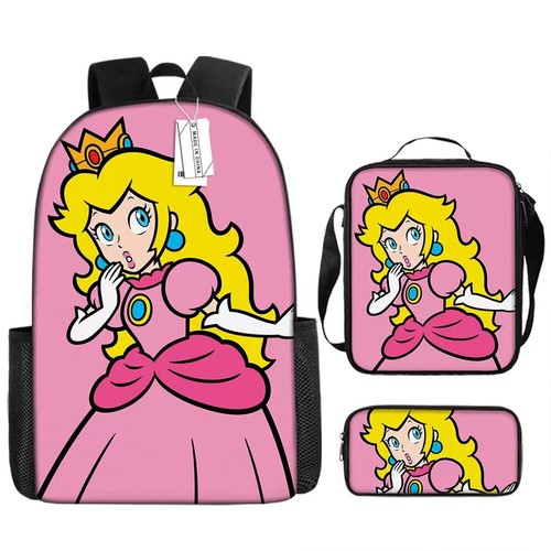 Princess Peach Super Mario 3PCS Backpack Set Kid Schoolbag Crossbody Bag Pen Bag - Picture 20 of 21