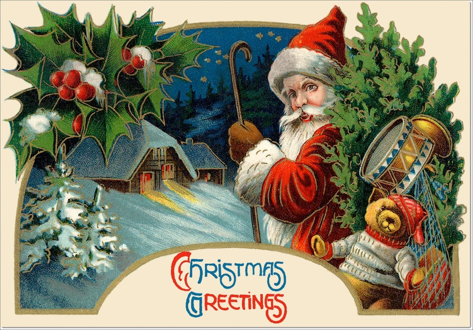 Doodlecards Pack of 10 Christmas Cards Victorian Santa