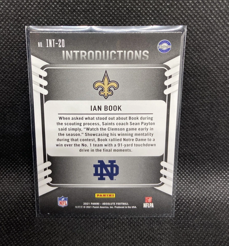Ian Book INT-20 “Introductions” 2021 Panini Absolute Football Insert NFL ND RC - Image 2 of 2