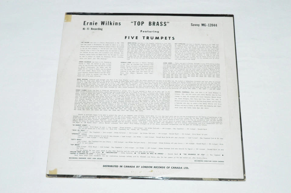 ERNIE WILKINS Top Brass Featuring 5 Trumpets LP 1955 London Savoy Canada Jazz - Image 2 of 4