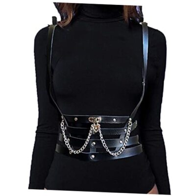 Punk Leather Waist Belt Black Belly Body Chain Harness  display picture 2