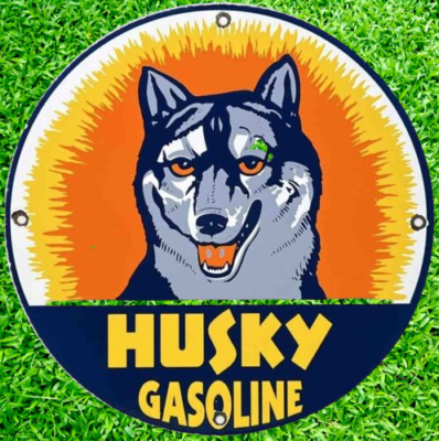 #ad Husky Gasoline Porcelain Enamel Heavy Metal Sign 30 Inches Double Side $345.00