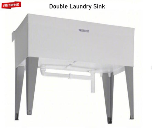 Floor Mount Laundry Sink Double Basin White Utility Tub One Piece Molded