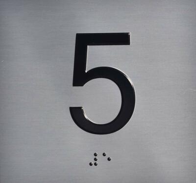 5TH Floor Elevator Jamb Plate Sign with Braille and Raised ....(Silver)