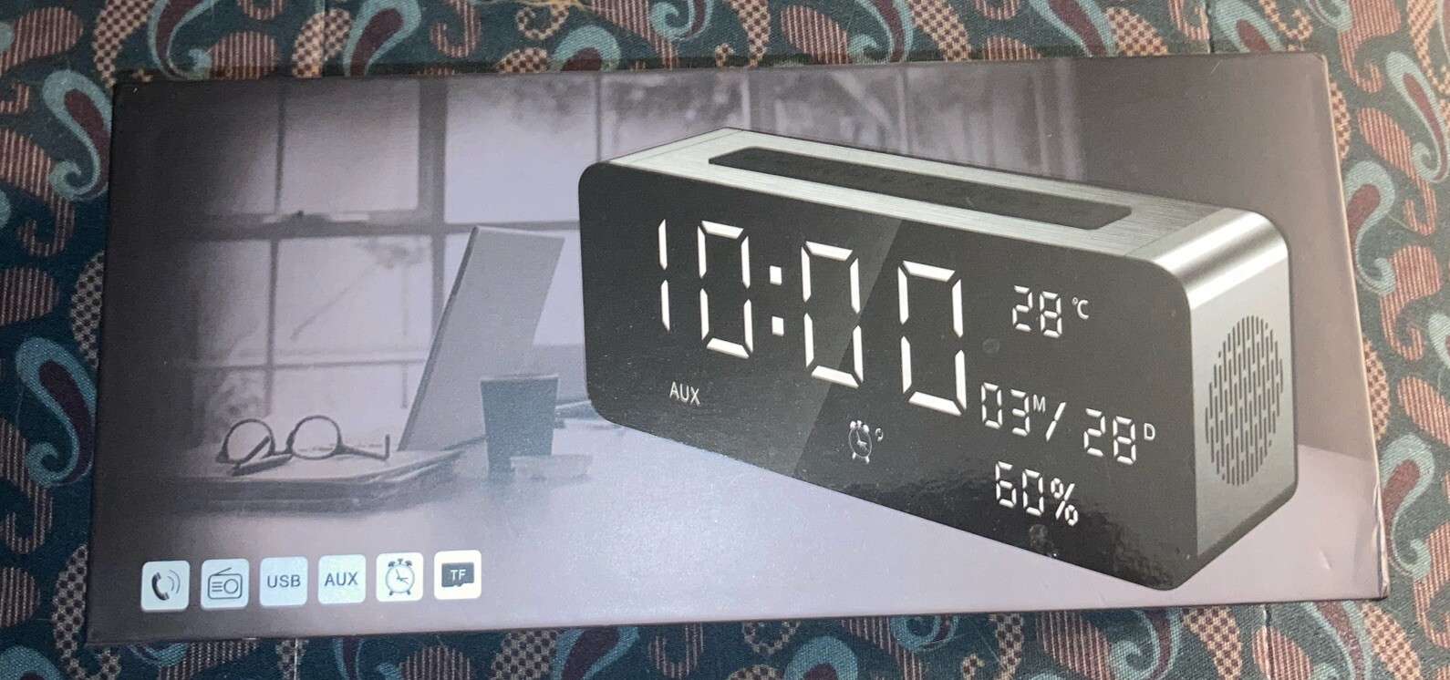 Multifunctional Alarm Clock with Ice Bingo Speaker Thermometer USB AUX Cords-image