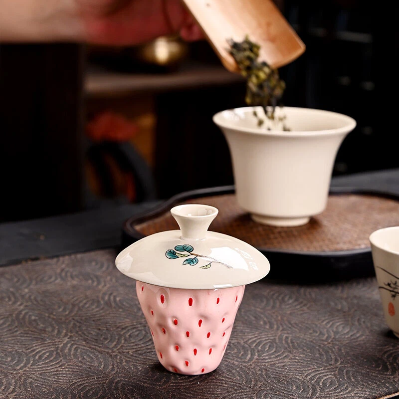 Creative Tea Pet Holder For Lid Of Gaiwan Tea Pot Porcelain Strawberry Design - Image 3 of 4
