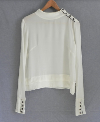 AXARA Paris Top Off White Long Sleeve Shoulder Buttons Size 36(US 6)