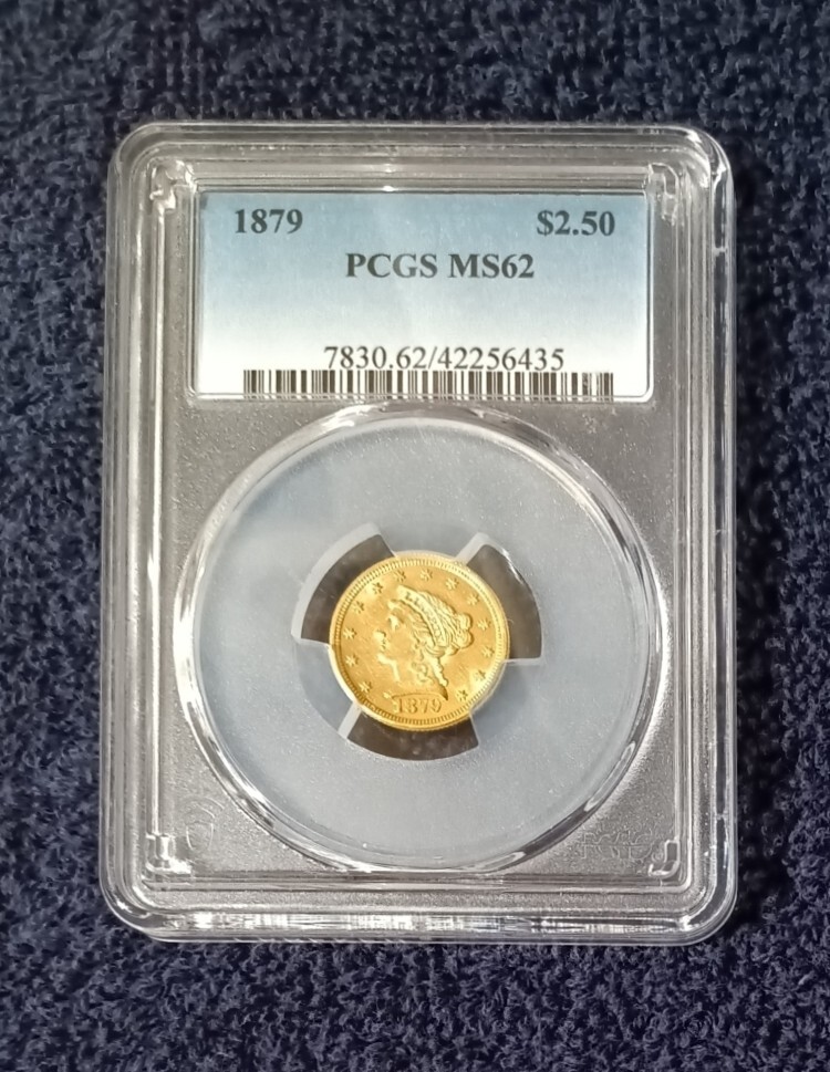愚 OUR SECOND CD Leondoll 1879 Liberty Head $2 1/2 gold Quarter Eagle, PCGS MS-62