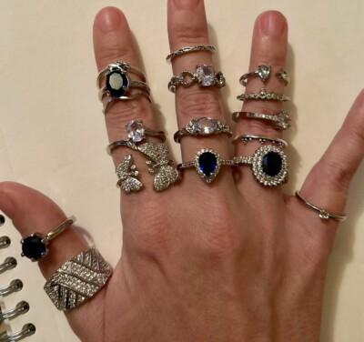 Lot Of 17 Silver Toned Fashion Stackable Rings
