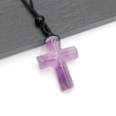 Natural Amethyst Quartz Crystal Cross Pendant Healing Stone Charms Necklace Gift