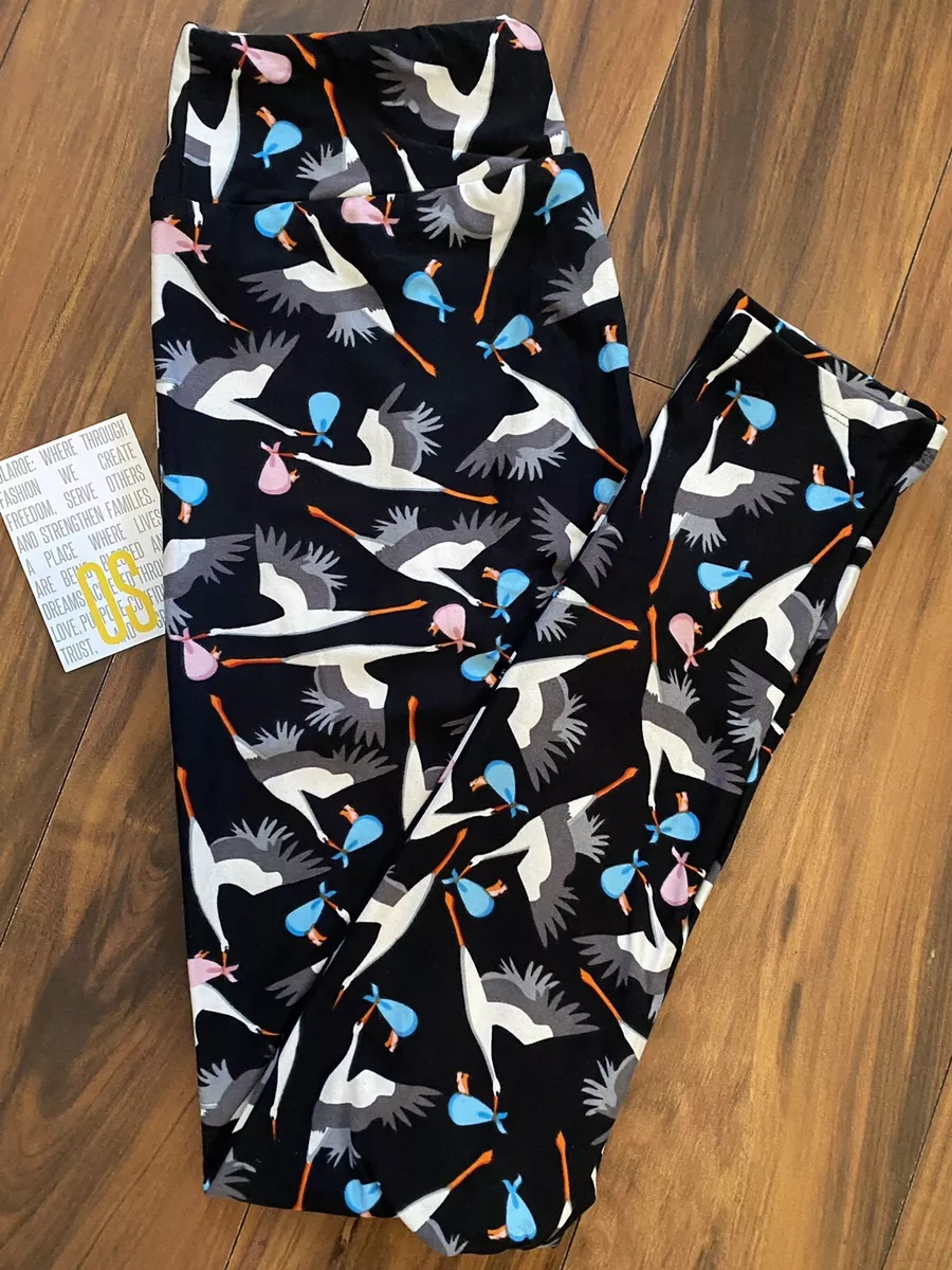 LuLaRoe Stork OS Leggings Gender Reveal Black White Blue Pink NEW