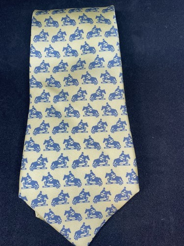 British Steam Trains Silk Tie - 100% Silk Classic Necktie With Repeating Train Pattern, Blue Background - View #2