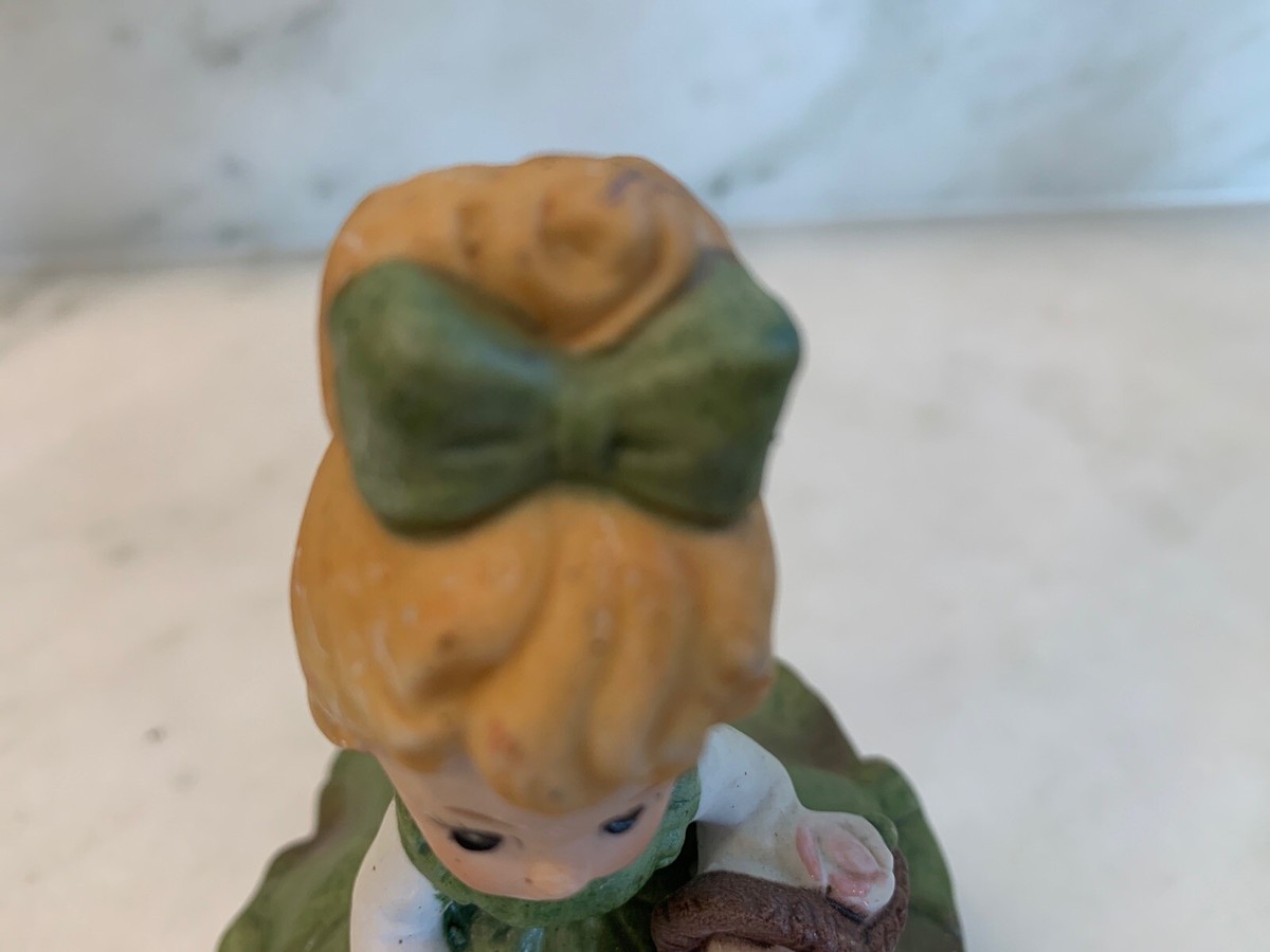 Vintage Napcoware C-8416 Figurine Girl w/ Green Dress & Flower