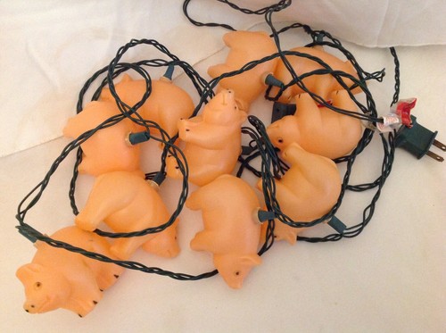 Vintage 1993 Blow Mold Pack-O-Piggies Pig Hogs Primal Lite String Light Set - Picture 3 of 4