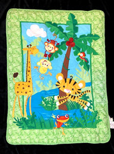Fisher Price Rainforest Baby Toddler Blanket Crib Comforter Tiger Monkey Tree