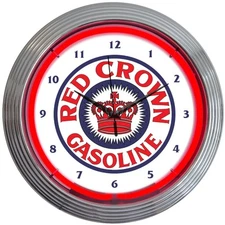 Red Crown Neon clock sign Standard oil Texaco Gasoline Gas pump globe wall lamp