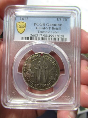 Moneda Thaler 1/4 de plata alemana 1612 RARA, Maximiliano III, PCGS EN MUY BUEN ESTADO - Imagen 2 de 5