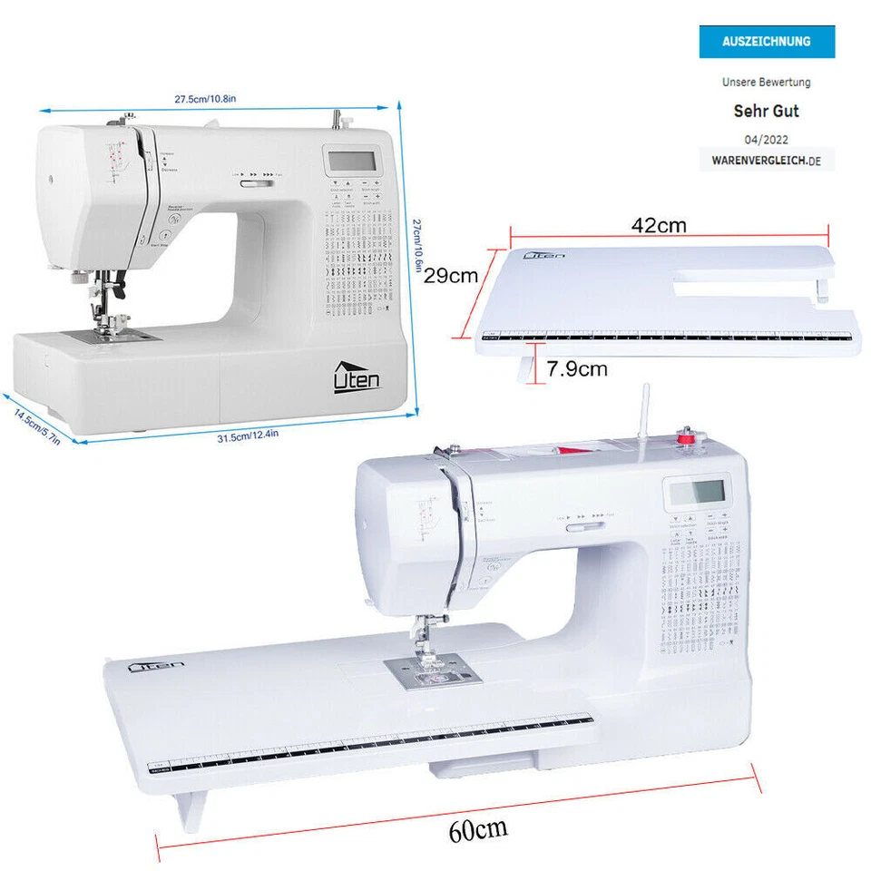 Elektronik Nähmaschine Freiarm Computernähmaschine mit 200 Nähprogrammen Uten - Bild 4 von 4