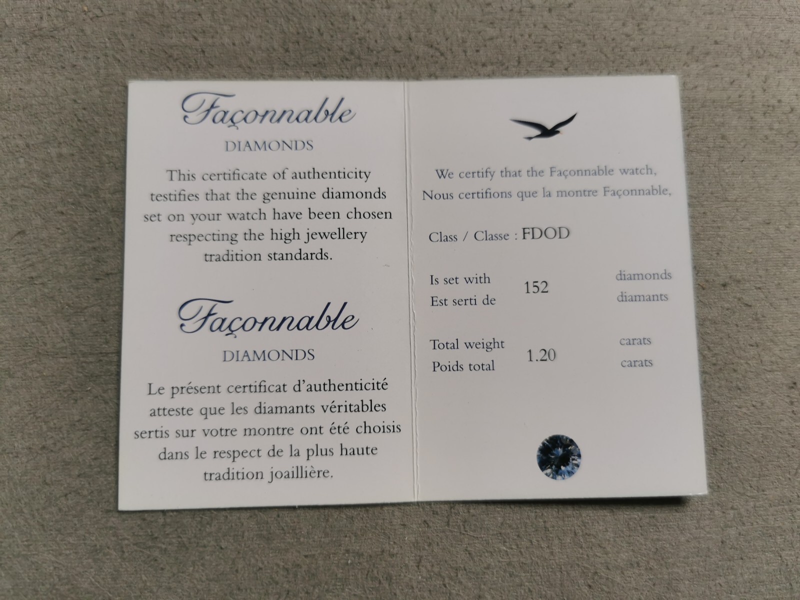 Faconnable Paper Certificate Authenticity Diamond… - image 2