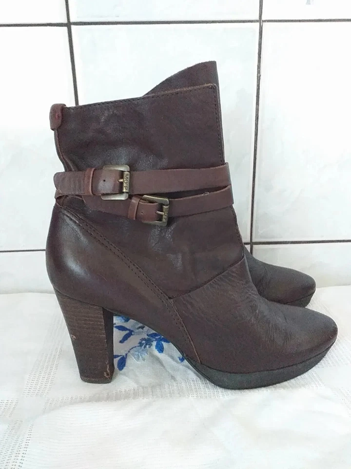 Marc O Polo Botines Mujer Botas Tacones Altos Cuero Marrón EE. UU. 8.5 UE 39 Foto 2 de 4