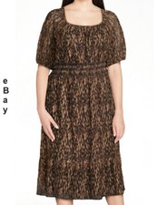 Terra & Sky Women's Plus Size Smocked Mesh Dress - Brush Marks Brown Latte - 1X