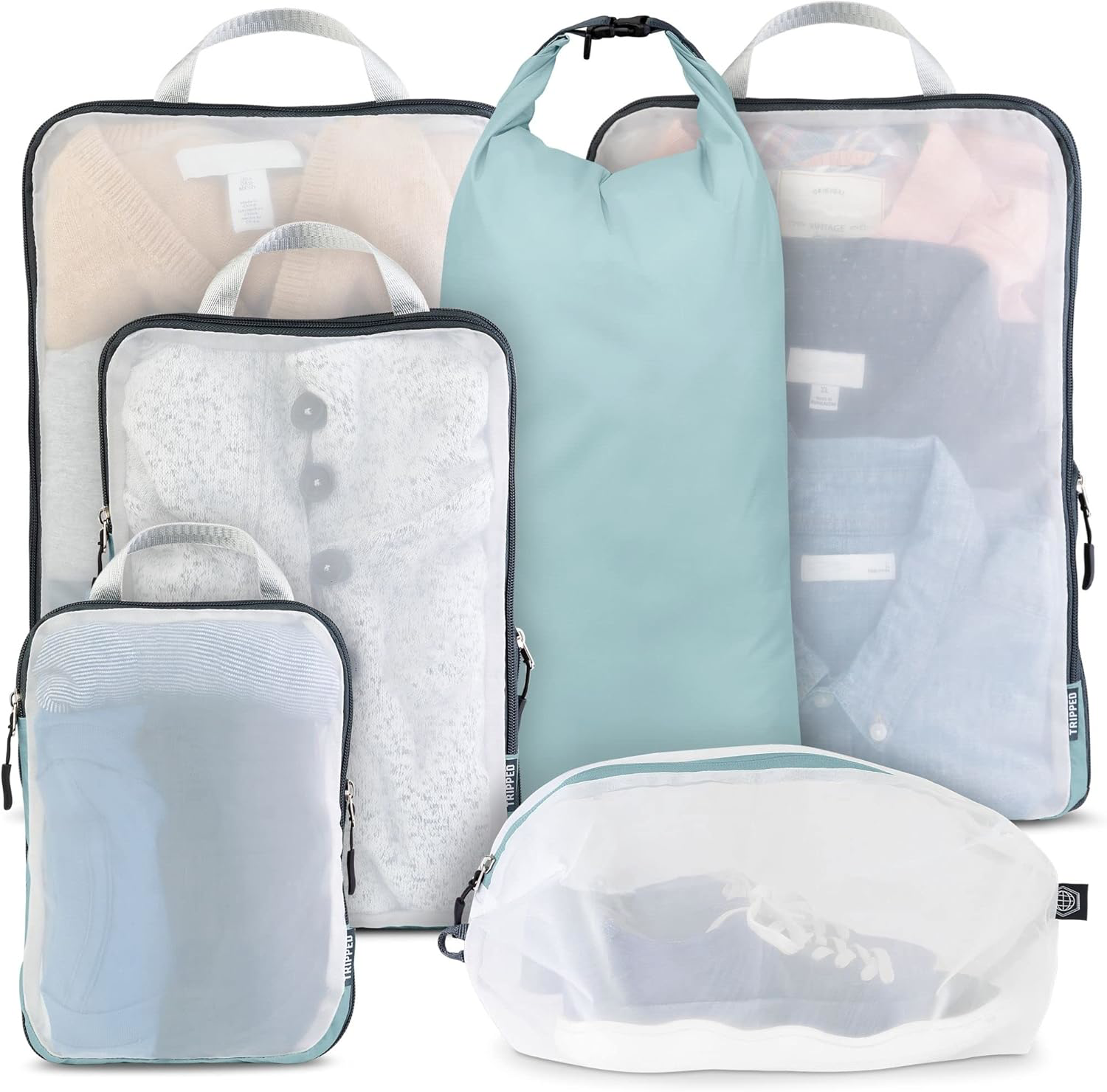 Packing Cubes Set Compression Travel Organizers Dusty Teal 5pcs