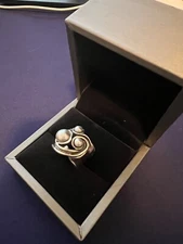 Designer HG Hagit Gorali Israel Sterling Silver & Pearl Modernist Ring Size 7