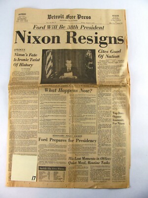 Nixon Resigns Front Page Detroit Free Press August 9 1974 Complete Section A