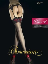 FIORE INCONTRA BOW DESIGN GARTER STOCKINGS 3 SIZES FINE EUROPEAN HOSIERY BLACK