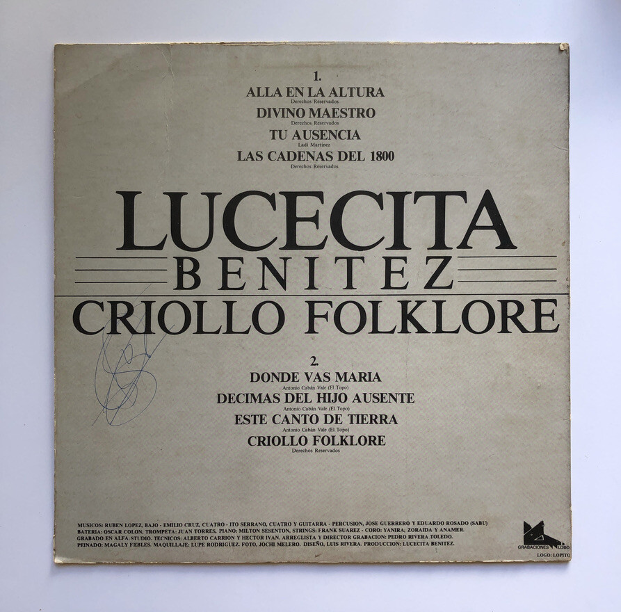 Lucecita Benitez Criollo Folklore LOBO GL-101 1983 Puerto